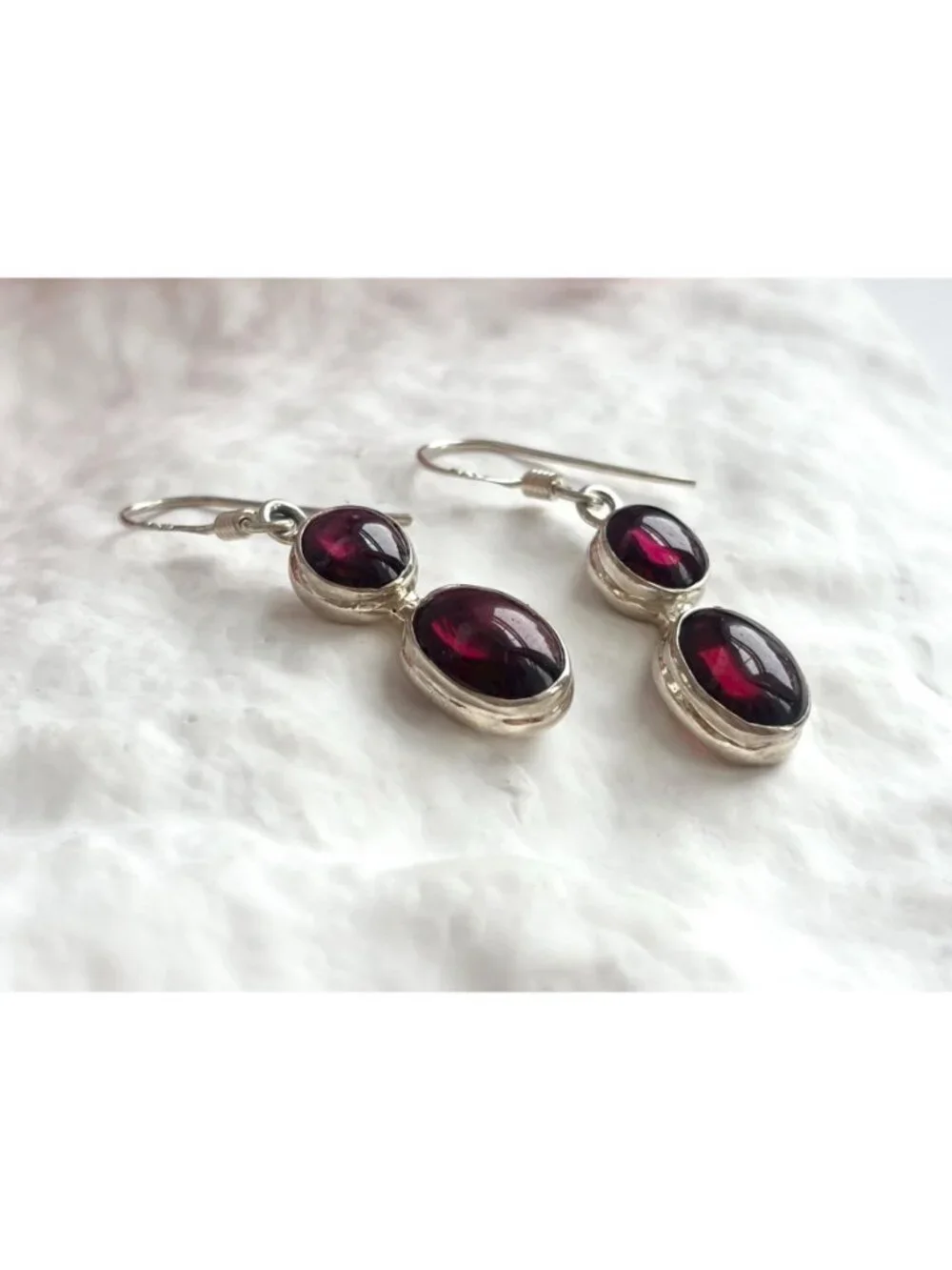 Natural Amethyst Cabochon Gemstone Vintage Sterling Silver 925 Earrings